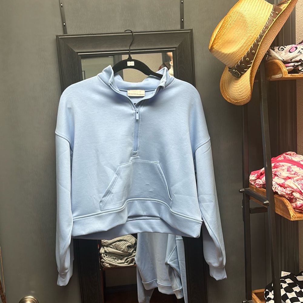 Light blue crop half zip